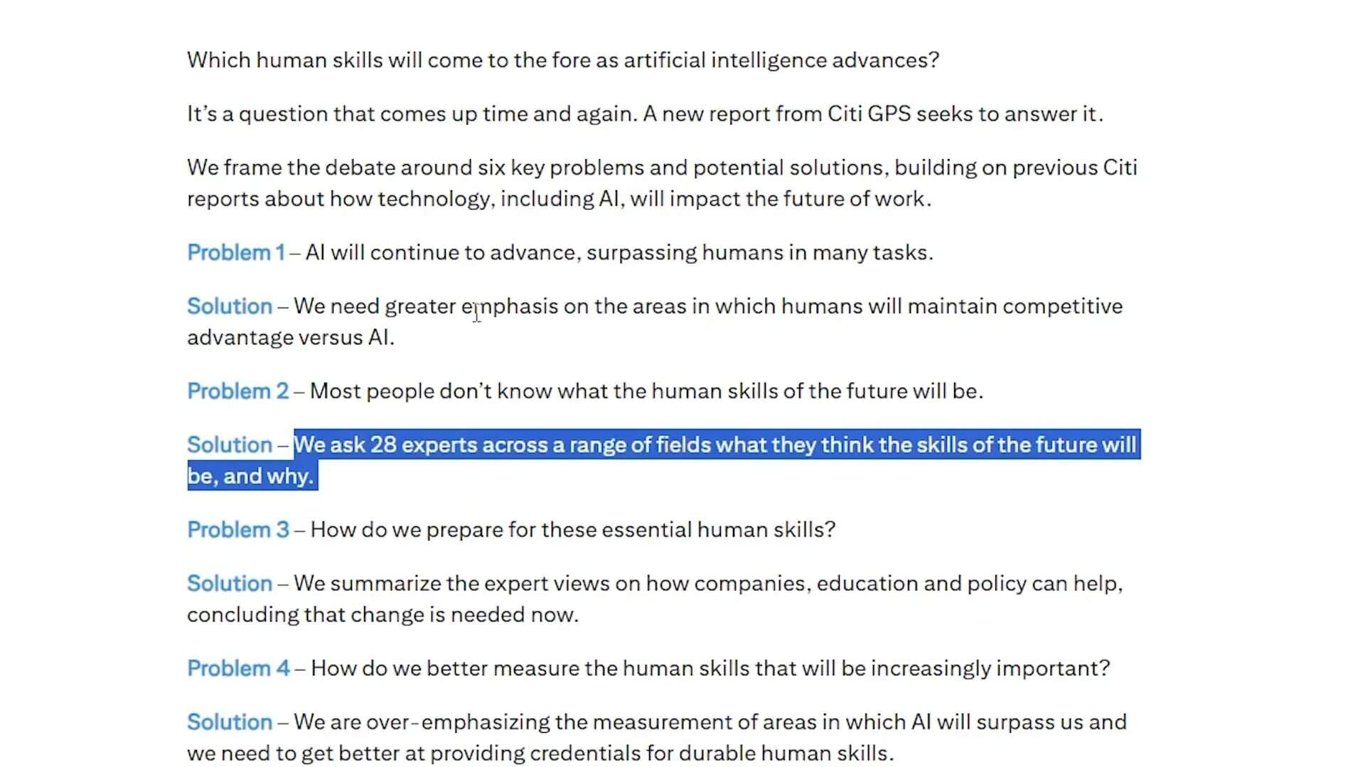 Citigroup rapport over menselijke vaardigheden